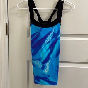 Lucy cross-back tank, blue/purple/black, sz Medium